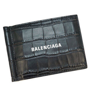 BALENCIAGA Bi Wallet Money Wallet Crocodile Black Compact
